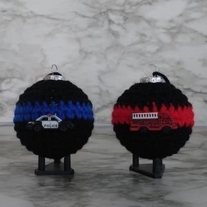Thin red line crochet ornament